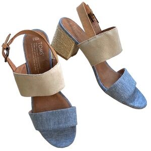 Like New Toms Leather Poppy Heeled Sandals Size 8 1/2